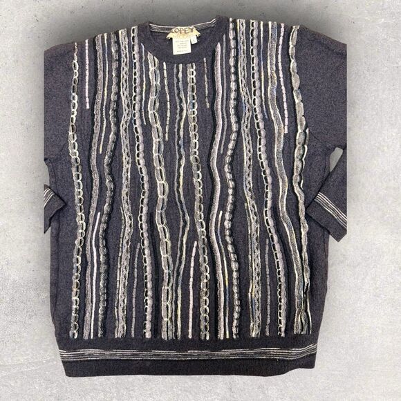 VTG Montechiaro "Coogi‎ Style" Virgin Wool Sweater Women's Fits Size Small Gray - Picture 2 of 9